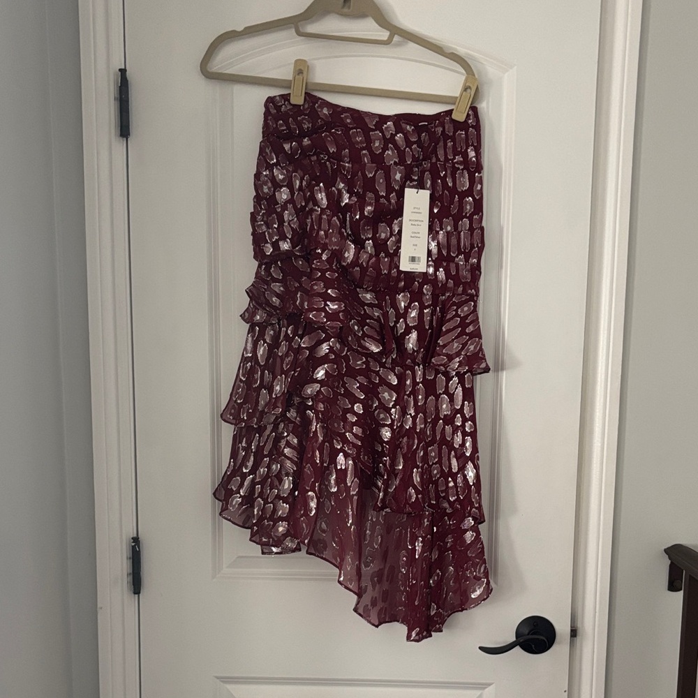 Veronica Beard Burgundy and Silver Asymmetrical Skirt